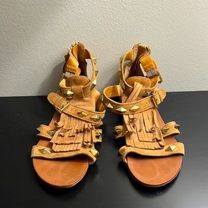 ASH fringe gold suede studded sandals. Gently worn.